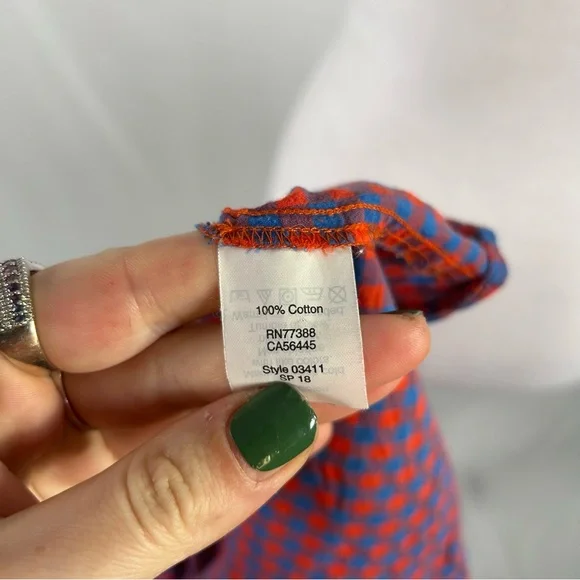 J Crew Red Blue Gingham Button Down Top Size XL - Picture 4 of 5